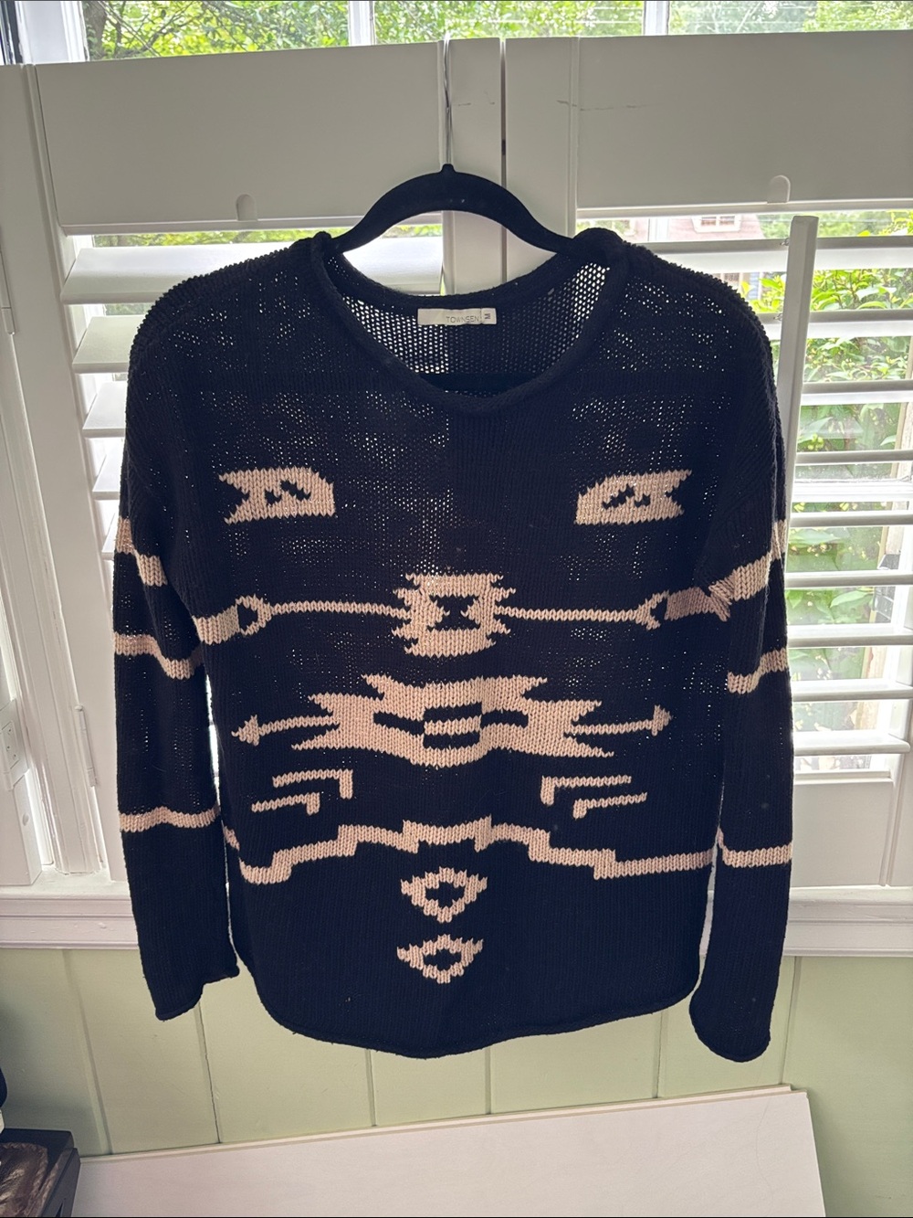 Black Knit Sweater with Beige Pattern